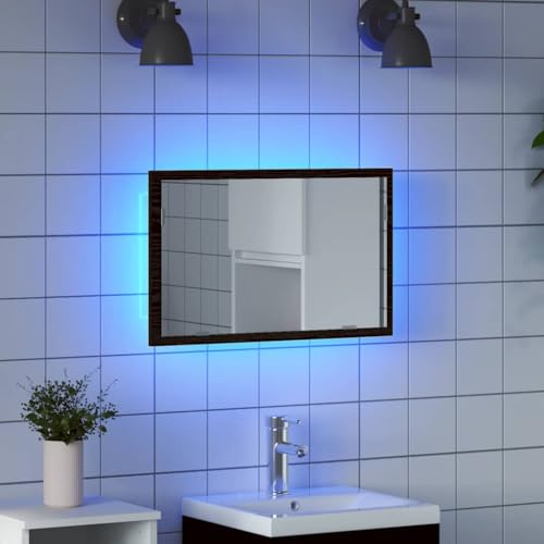 QJBSAVVA Badezimmerspiegel mit LED Beleuchtung Schwarz Eichen Optik 60 x 37 x 8 5 cm Elegantes Design Klare Reflexion USB Anschluss für Badezimmer Schlafzimmer Flur von QJBSAVVA