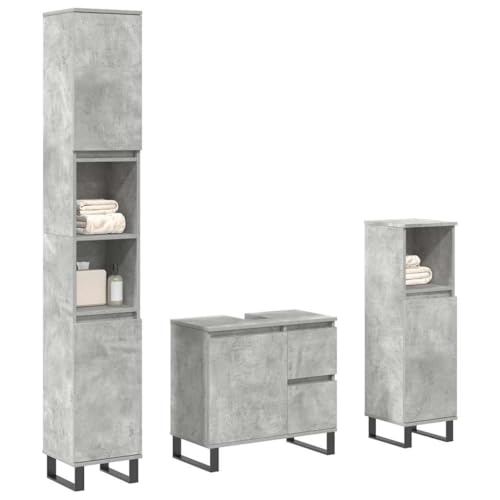 QJBSAVVA Badmöbel Set Betongrau 3-TLG Badezimmerschrank mit Waschbeckenunterschrank Schmal & Hochschrank für Stauraum Holzwerkstoff 65 x 33 x 60 cm Modernes Design QJBSAVVA Badmöbel Set Betongrau 3-TLG Badezimmerschrank mit Waschbeckenunterschrank Schmal & Hochschrank für Stauraum Holzwerkstoff 65 x 33 x 60 cm Modernes Design von QJBSAVVA