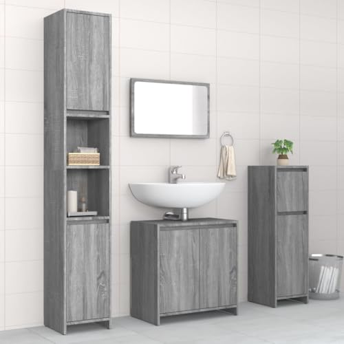 QJBSAVVA Badmöbel-Set Grau Sonoma aus Holzwerkstoff mit Spiegel 60x45 cm Hochschrank 183 5 cm Waschbeckenunterschrank 60x33x60 cm Stilvolles Design mit viel Stauraum für Badezimmer QJBSAVVA Badmöbel-Set Grau Sonoma aus Holzwerkstoff mit Spiegel 60x45 cm Hochschrank 183 5 cm Waschbeckenunterschrank 60x33x60 cm Stilvolles Design mit viel Stauraum für Badezimmer von QJBSAVVA