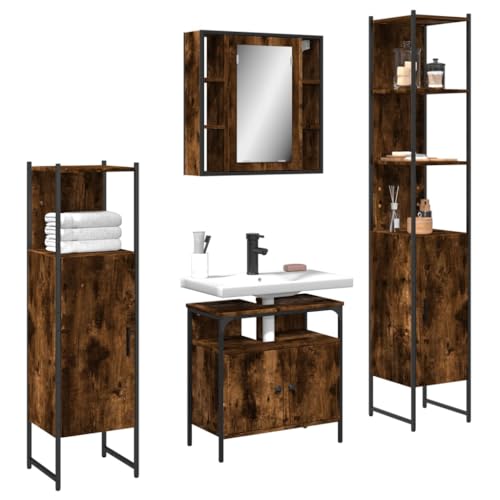QJBSAVVA Badmöbel Set Räuchereiche 4 teilig Spiegelschrank Waschbeckenunterschrank mit Stauraum Höhenverstellbare Beine Stabiles Design für Badezimmer QJBSAVVA Badmöbel Set Räuchereiche 4 teilig Spiegelschrank Waschbeckenunterschrank mit Stauraum Höhenverstellbare Beine Stabiles Design für Badezimmer von QJBSAVVA