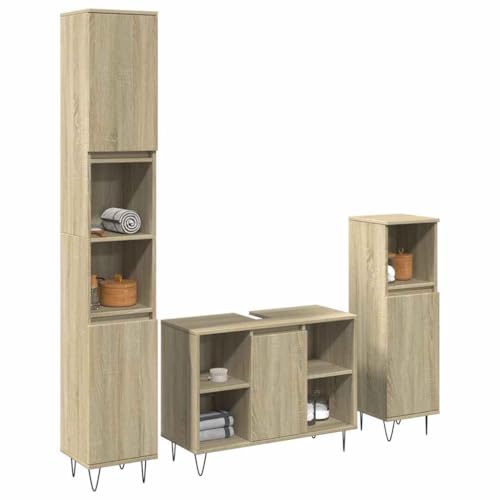 QJBSAVVA Badmöbel-Set Sonoma-Eiche Holzwerkstoff 3-TLG Badezimmerschrank mit Waschbeckenunterschrank und Stauraum für Badutensilien 80 x 33 x 60 cm Industrielles Design QJBSAVVA Badmöbel-Set Sonoma-Eiche Holzwerkstoff 3-TLG Badezimmerschrank mit Waschbeckenunterschrank und Stauraum für Badutensilien 80 x 33 x 60 cm Industrielles Design von QJBSAVVA