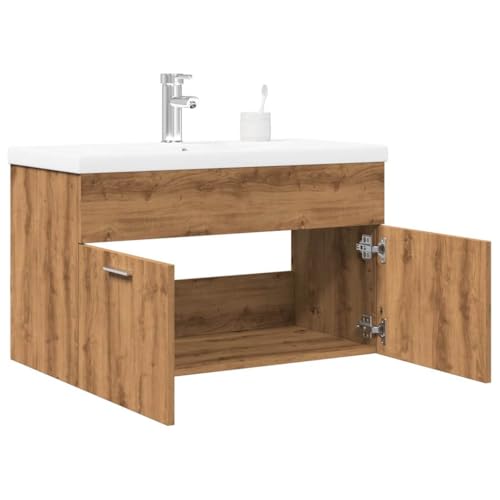 QJBSAVVA Badmöbel-Set aus Holzwerkstoff mit Waschbecken und Hochschrank in Artisan-Eiche 80 x 38,5 x 46 cm Praktischer Stauraum & Modernes Design für Badezimmer QJBSAVVA Badmöbel-Set aus Holzwerkstoff mit Waschbecken und Hochschrank in Artisan-Eiche 80 x 38,5 x 46 cm Praktischer Stauraum & Modernes Design für Badezimmer von QJBSAVVA