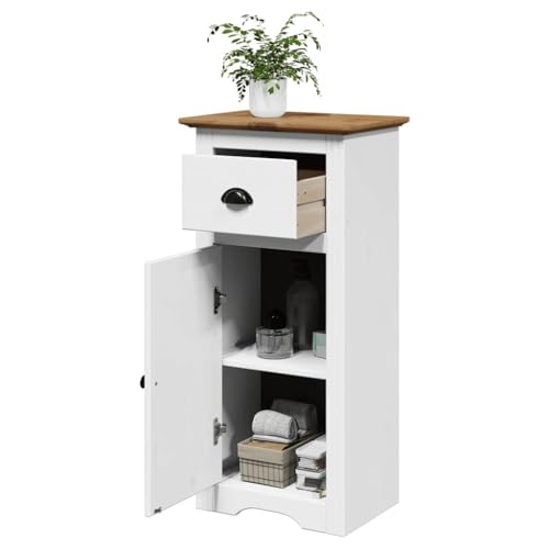 QJBSAVVA Badschrank BODO Weiß und Braun 44x30x90 cm Massives Kiefernholz mit Schublade und Tür Stauraum für Badezimmer Modernes Design Einfache Reinigung QJBSAVVA Badschrank BODO Weiß und Braun 44x30x90 cm Massives Kiefernholz mit Schublade und Tür Stauraum für Badezimmer Modernes Design Einfache Reinigung von QJBSAVVA