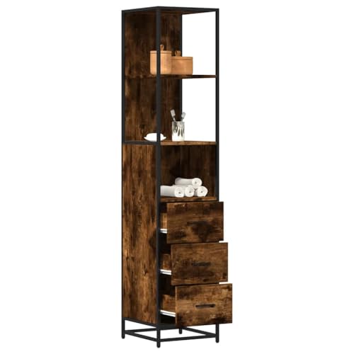 QJBSAVVA Badschrank Räuchereiche 35x37,5x166 cm Holzwerkstoff und Metall mit Industriellem Design Starker Stauraum und Pflegeleicht für Badezimmer WC und Flur QJBSAVVA Badschrank Räuchereiche 35x37,5x166 cm Holzwerkstoff und Metall mit Industriellem Design Starker Stauraum und Pflegeleicht für Badezimmer WC und Flur von QJBSAVVA