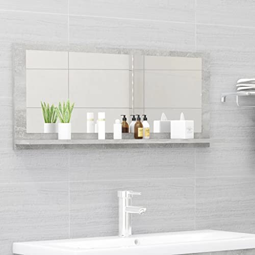 QJBSAVVA Badspiegel Betongrau mit Regal 90 x 37 cm Moderner Wandspiegel aus Holzwerkstoff und Acryl für Badezimmer und Wohnbereich von QJBSAVVA