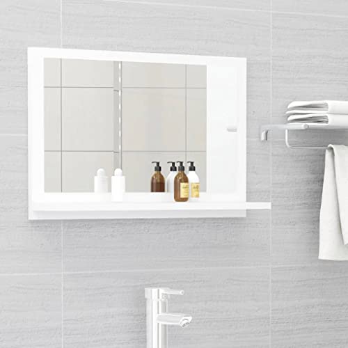 QJBSAVVA Badspiegel Weiß mit Regal 60x10,5x37 cm Moderner Wandspiegel aus Holzwerkstoff und Acryl für Badezimmer WC oder Flur Stilvoll & Praktisch mit Ablagefach von QJBSAVVA