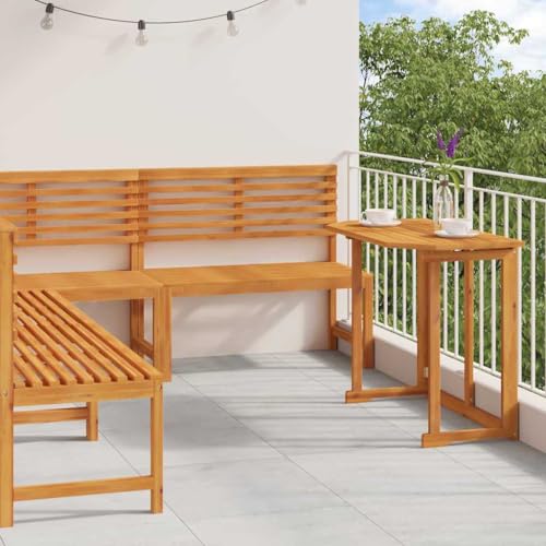 QJBSAVVA Balkon Esstisch Set aus massivem Akazienholz 4-teilig mit 3 Bänken und 1 Tisch Rustikales Design Klappbar für Garten Terrasse und Balkon bis zu 7 Personen von QJBSAVVA