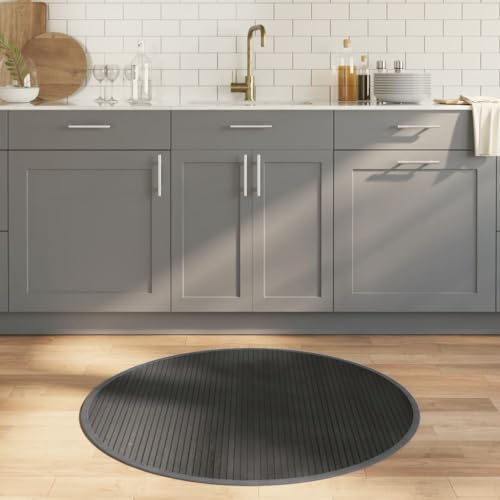 QJBSAVVA Bambus Teppich Rund 100 cm Grau Moderner Wohnzimmerteppich mit Rutschfester Unterseite Natürlich & Langlebig für Balkon Schlafzimmer und Flur von QJBSAVVA