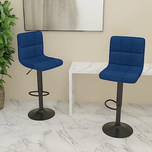 QJBSAVVA Barhocker 2 Stück Blau Höhenverstellbare Drehhocker mit Fußstütze und Gasdruckfeder Weicher Stoffbezug für Küche Bar und Essbereich von QJBSAVVA