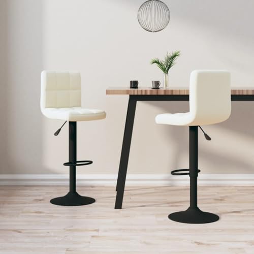 QJBSAVVA Barhocker 2 Stück Creme Samt Höhenverstellbare Drehhocker mit Gasdruckfeder und Fußstütze Chromstahl Gestell 40 x 47 x 90-111 cm für Küche Bar und Essbereich von QJBSAVVA