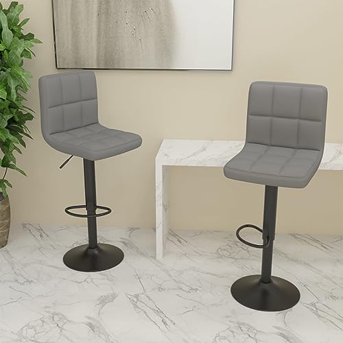 QJBSAVVA Barhocker 2 Stück Höhenverstellbar Drehbar mit Fußstütze Hellgrau Stoff Bezug Chromstahl Gestell für Küche Bar und Schminktisch von QJBSAVVA