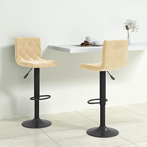 QJBSAVVA Barhocker 2er Set Creme Samt Höhenverstellbare Drehhocker mit Gasdruckfeder und Fußstütze 40 x 43 x 90-111 cm Robuste Metallkonstruktion für Küche Bar und Wohnbereich von QJBSAVVA