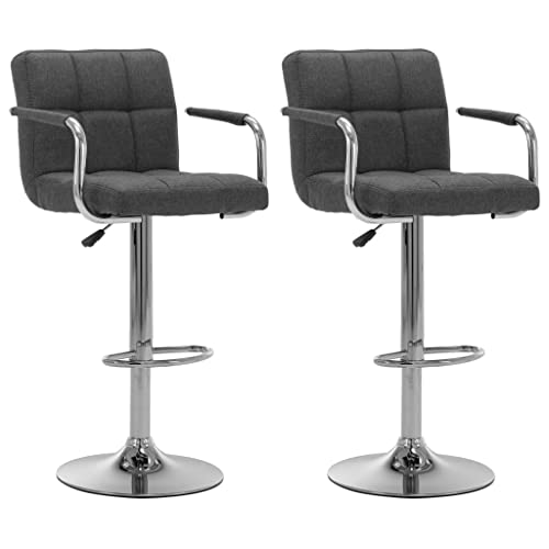 QJBSAVVA Barhocker 2er Set Höhenverstellbar Drehbar Moderner Stoff Barstuhl mit Chromstahl Gestell und Gasdruckfeder Dunkelgrau für Küche Wohnzimmer Bar von QJBSAVVA