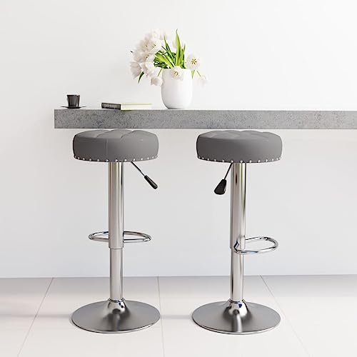 QJBSAVVA Barhocker 2er Set Höhenverstellbare Drehhocker mit Fußstütze Dunkelgrau Stoff Bezug Chromstahl Gestell 38.5 x 38.5 x 63-83 cm für Küche Bar und Schminktisch von QJBSAVVA