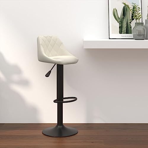 QJBSAVVA Barhocker Creme Samt Höhenverstellbarer Drehhocker mit Fußstütze und Gasdruckfeder Weicher Velours Bezug Stahlgestell für Küche Bar und Schminktisch 46 x 44 x 82-103 cm von QJBSAVVA