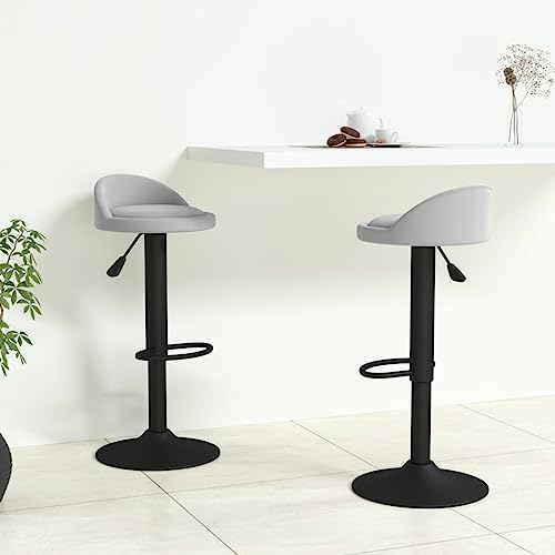 QJBSAVVA Barhocker Höhenverstellbar 2er Set Moderner Drehhocker mit Gasfeder Samtbezug 36 x 38 x 72-94 cm Hellgrau für Küche Bar Wohnzimmer von QJBSAVVA