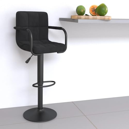 QJBSAVVA Barhocker Schwarz Höhenverstellbarer Drehhocker mit Samtbezug und Fußstütze 48 x 47 x 90-111 cm Bequem & Stabil für Küche Bar und Wohnbereich von QJBSAVVA