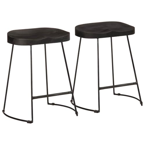 QJBSAVVA Barhocker Set 2 Stück Modernes Design aus Massivem Mangoholz mit Metallbeinen Schwarz 46 x 38 x 52 cm Robust & Bequem für Küche Balkon und Bar von QJBSAVVA