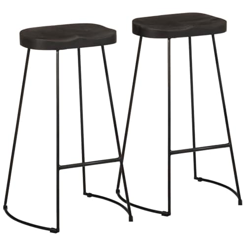 QJBSAVVA Barhocker Set 2 Stück Modernes Design aus Massivem Mangoholz mit Stabilem Metallgestell 45 x 40 x 78 cm Bequeme Fußstütze & Hohe Tragfähigkeit für Küche Balkon und Bar von QJBSAVVA