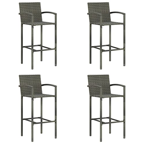 QJBSAVVA Barhocker Set 4 Stück Grau PE Rattan mit Fußstütze 52 x 56 x 118 cm Stabile Gartenstühle für Balkon Terrasse und Indoor Bereich von QJBSAVVA
