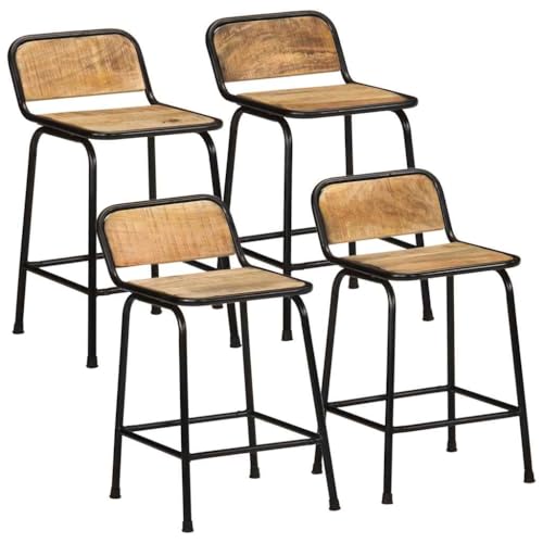 QJBSAVVA Barhocker Set aus Massivholz 4 Stück Modernes Design mit Rückenlehne und Fußstütze 46 x 35,5 x 70 cm Braun & Schwarz Robust für Küche Balkon und Bar von QJBSAVVA