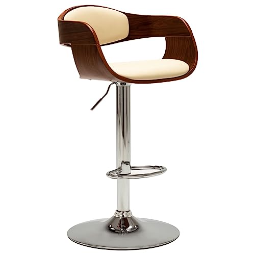QJBSAVVA Barhocker aus Kunstleder und Bugholz Höhenverstellbar mit Gasdruckfeder Elegantes Design für Küche Bar und Schminktisch Creme Braun 49.5 x 50.5 x 87-108 cm von QJBSAVVA