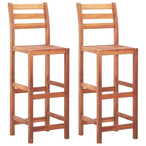 QJBSAVVA Barhocker aus Massivholz Akazie 2er Set Outdoor Barstühle mit Rückenlehne 40 x 36,5 x 110 cm Wetterfest & Hochbelastbar bis 110 kg für Garten Balkon und Küche von QJBSAVVA