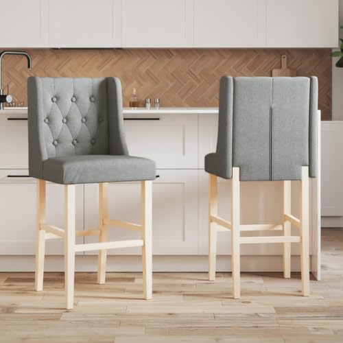QJBSAVVA Barhocker aus Massivholz und Stoff 2er Set Höhenverstellbare Küchenhocker mit Rückenlehne 45 x 51,5 x 113 cm Bequem & Stabil für Küche Wohnzimmer und Essbereich von QJBSAVVA