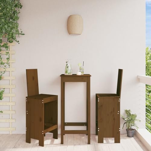 QJBSAVVA Barhocker aus massivem Kiefernholz Set mit Rückenlehne und Fußstütze 40 x 42 x 120 cm Honigbraun Rustikale Gartenmöbel für Terrasse Balkon und Outdoorbereich von QJBSAVVA