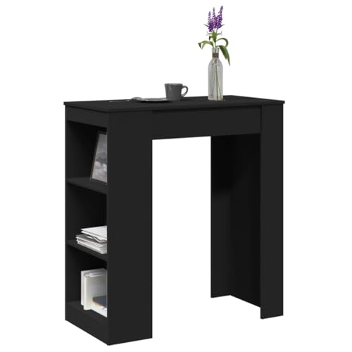 QJBSAVVA Bartisch Schwarz 95 x 47 x 103.5 cm aus Holzwerkstoff mit 3 Fächern Stauraum für Küche Wohnzimmer oder Essbereich Modernes Design Robust und Langlebig von QJBSAVVA
