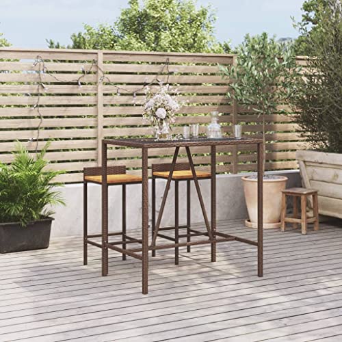 QJBSAVVA Bartisch mit Glasplatte Braun 110x70x110 cm PE Rattan Outdoor Bar Tisch für Garten Terrasse Balkon und Camping von QJBSAVVA