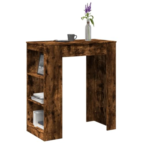 QJBSAVVA Bartisch mit Regal Räuchereiche 95x47x103,5 cm Holzwerkstoff Stauraum für Küche Wohnzimmer oder Essbereich Praktischer Stehtisch mit 3 Fächern von QJBSAVVA