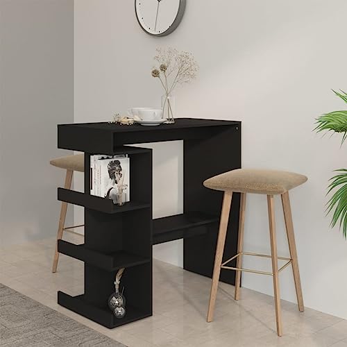 QJBSAVVA Bartisch mit Regal Schwarz 100x50x101,5 cm Moderner Stehtisch aus Holzwerkstoff mit 3 Ablageflächen Robuste Konstruktion für Küche Balkon und kleine Wohnungen von QJBSAVVA