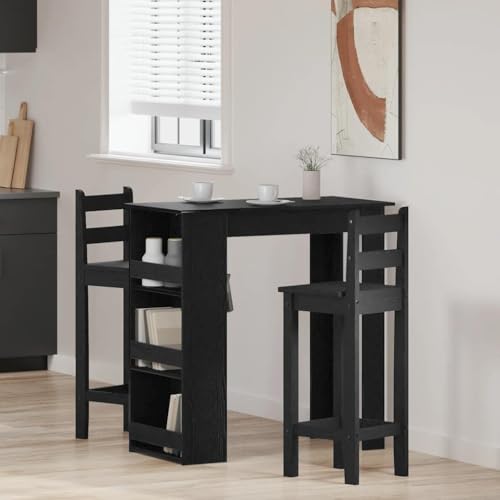 QJBSAVVA Bartisch mit Regal Schwarz Eichen-Optik 102 x 50 x 103,5 cm Moderner Stehtisch mit 3 Ablagen Robustes Holzwerkstoff für Küche Balkon oder Outdoor von QJBSAVVA