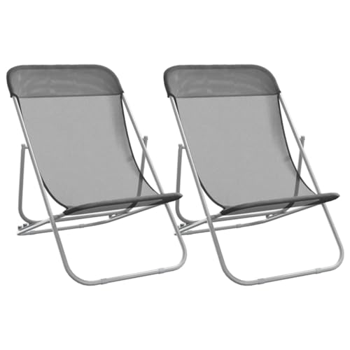 QJBSAVVA Beach Chair Liegestuhl Garten Campingstuhl Outdoor Stuhl - Strandstühle 2 STK. Grau Textilene & Pulverbeschichteter Stahl für Patio Garten Balkon Beach von QJBSAVVA