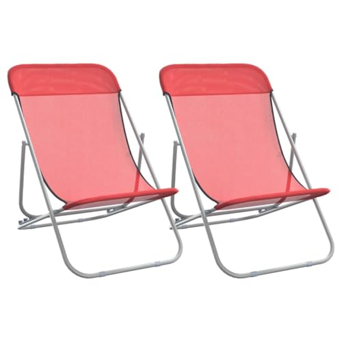 QJBSAVVA Beach Chair Liegestuhl Garten Campingstuhl Outdoor Stuhl - Strandstühle 2 STK. Rot Textilene & Pulverbeschichteter Stahl für Patio Garten Balkon Beach von QJBSAVVA