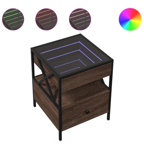 QJBSAVVA Bedside Tables Beistelltisch Couch Konsolentisch Nachtschränkchen - Nachttisch mit Infinity-LED Braun Eichen-Optik 40x40x51 cm für Wohnzimmer Badezimmer Schlafzimmer Balkon QJBSAVVA Bedside Tables Beistelltisch Couch Konsolentisch Nachtschränkchen - Nachttisch mit Infinity-LED Braun Eichen-Optik 40x40x51 cm für Wohnzimmer Badezimmer Schlafzimmer Balkon von QJBSAVVA