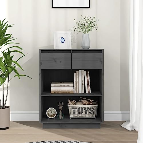 QJBSAVVA Beistellschrank Grau aus Massivholz Kiefer 60x34x75 cm Sideboard mit Schubladen & Fächern für Wohnzimmer, Schlafzimmer & Büro QJBSAVVA Beistellschrank Grau aus Massivholz Kiefer 60x34x75 cm Sideboard mit Schubladen & Fächern für Wohnzimmer, Schlafzimmer & Büro von QJBSAVVA