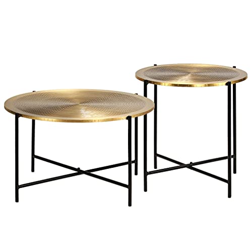 QJBSAVVA Beistelltisch Set 2er Set Industrieller Couchtisch mit Messingbeschichtung MDF Tischplatte und Stahlbeinen 62 x 35 cm & 47 x 45 cm Robust und Langlebig für Wohnzimmer Schlafzimmer und Balkon von QJBSAVVA