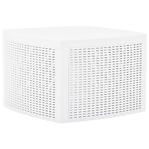 QJBSAVVA Beistelltisch Weiß 54×54×36,5 cm Moderner Rattan Look Witterungsbeständiger Kunststoff Mit Stauraum für Garten Balkon und Camping QJBSAVVA Beistelltisch Weiß 54×54×36,5 cm Moderner Rattan Look Witterungsbeständiger Kunststoff Mit Stauraum für Garten Balkon und Camping von QJBSAVVA