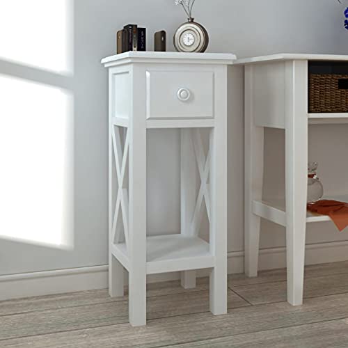 QJBSAVVA Beistelltisch Weiß aus Kiefernholz mit Schublade 27 x 27 x 65.5 cm Stilvoller Side Table für Wohnzimmer Schlafzimmer oder Flur QJBSAVVA Beistelltisch Weiß aus Kiefernholz mit Schublade 27 x 27 x 65.5 cm Stilvoller Side Table für Wohnzimmer Schlafzimmer oder Flur von QJBSAVVA