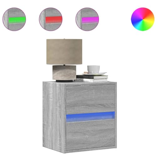 QJBSAVVA Bettschrank Nachtschrank Beistelltische Side Table Bedroom - Wand-Nachttische mit LED-Leuchten 2 STK. Grau Sonoma für Schlafzimmer Badezimmer Wohnzimmer Balkon von QJBSAVVA