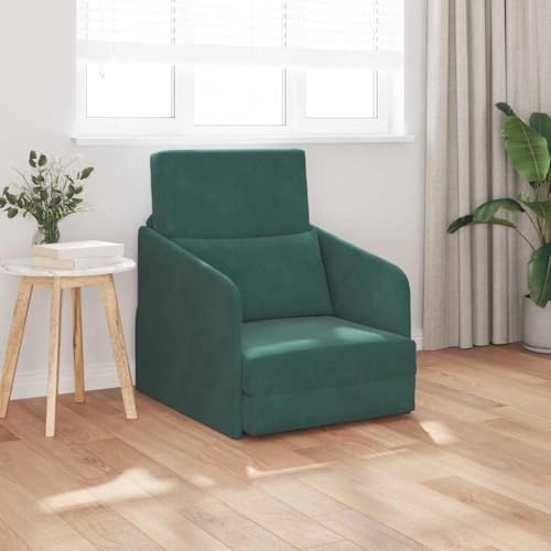 QJBSAVVA Boden Sofa Bett 2 in 1 Dunkelgrün 65x80x83 cm Samt Modernes Design mit Verstellbaren Armlehnen und Fleckenresistentem Polyester für Wohnzimmer und Gästezimmer von QJBSAVVA
