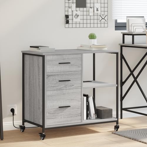 QJBSAVVA Büroschrank mit Rollen Grau Sonoma 76 x 41 x 72 cm Moderner Stauraum mit Ladestation Holzwerkstoff für Homeoffice und Geschäftsräume QJBSAVVA Büroschrank mit Rollen Grau Sonoma 76 x 41 x 72 cm Moderner Stauraum mit Ladestation Holzwerkstoff für Homeoffice und Geschäftsräume von QJBSAVVA
