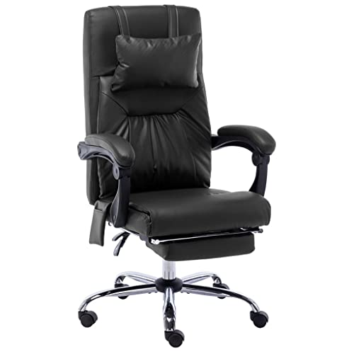 QJBSAVVA Bürostuhl Massagefunktion Schwarz Kunstleder Höhenverstellbarer Schreibtischstuhl mit Nackenkissen und Fußstütze für Home Office und Arbeitszimmer von QJBSAVVA