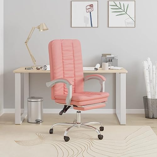 QJBSAVVA Bürostuhl Rosa Kunstleder mit Liegefunktion Höhenverstellbar Drehstuhl 63x56x120 cm Bequem für Home Office und Schlafzimmer von QJBSAVVA