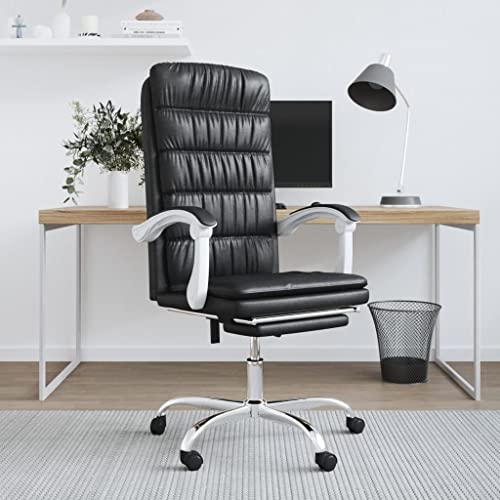 QJBSAVVA Bürostuhl mit Liegefunktion Schwarz Kunstleder Moderner Schreibtischstuhl Verstellbare Höhe und Rückenlehne für Home Schlafzimmer von QJBSAVVA