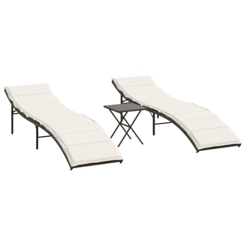 QJBSAVVA Chaiselongue Outdoor Gartenliegen Garden Chair Liege Balkon - Sonnenliegen 2 STK. mit Tisch Braun Poly Rattan für Garden Strand Beach Garten von QJBSAVVA