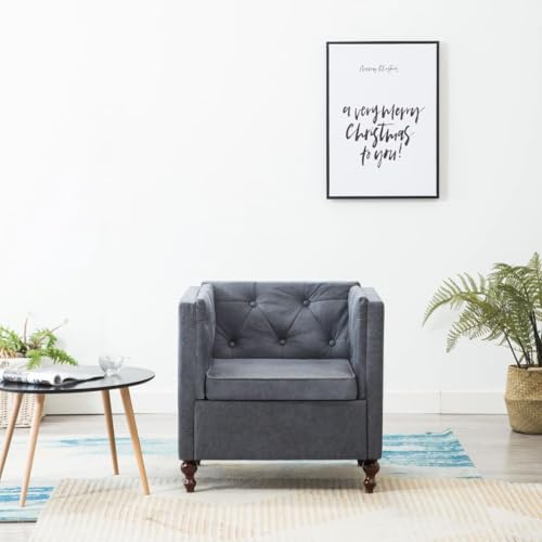 QJBSAVVA Chesterfield Sessel Grau Stoff Elegantes Design mit Holzrahmen und Hochwertigem Polster für Wohnzimmer Schlafzimmer und Büro 72 x 68 x 70 cm Bequem und Stabil von QJBSAVVA