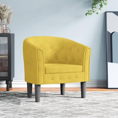 QJBSAVVA Clubsessel Gelb Moderner Samt Sessel mit Knopfheftung und Robustem Holzgestell 70 x 56 x 68 cm Bequem für Wohnzimmer Schlafzimmer und Büro von QJBSAVVA